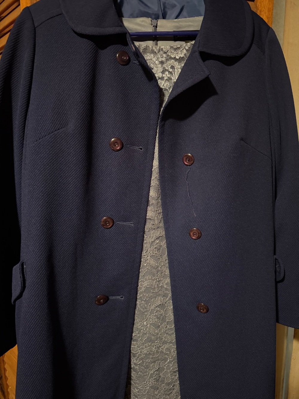 Navy Long Button Coat - Picture 3 of 5
